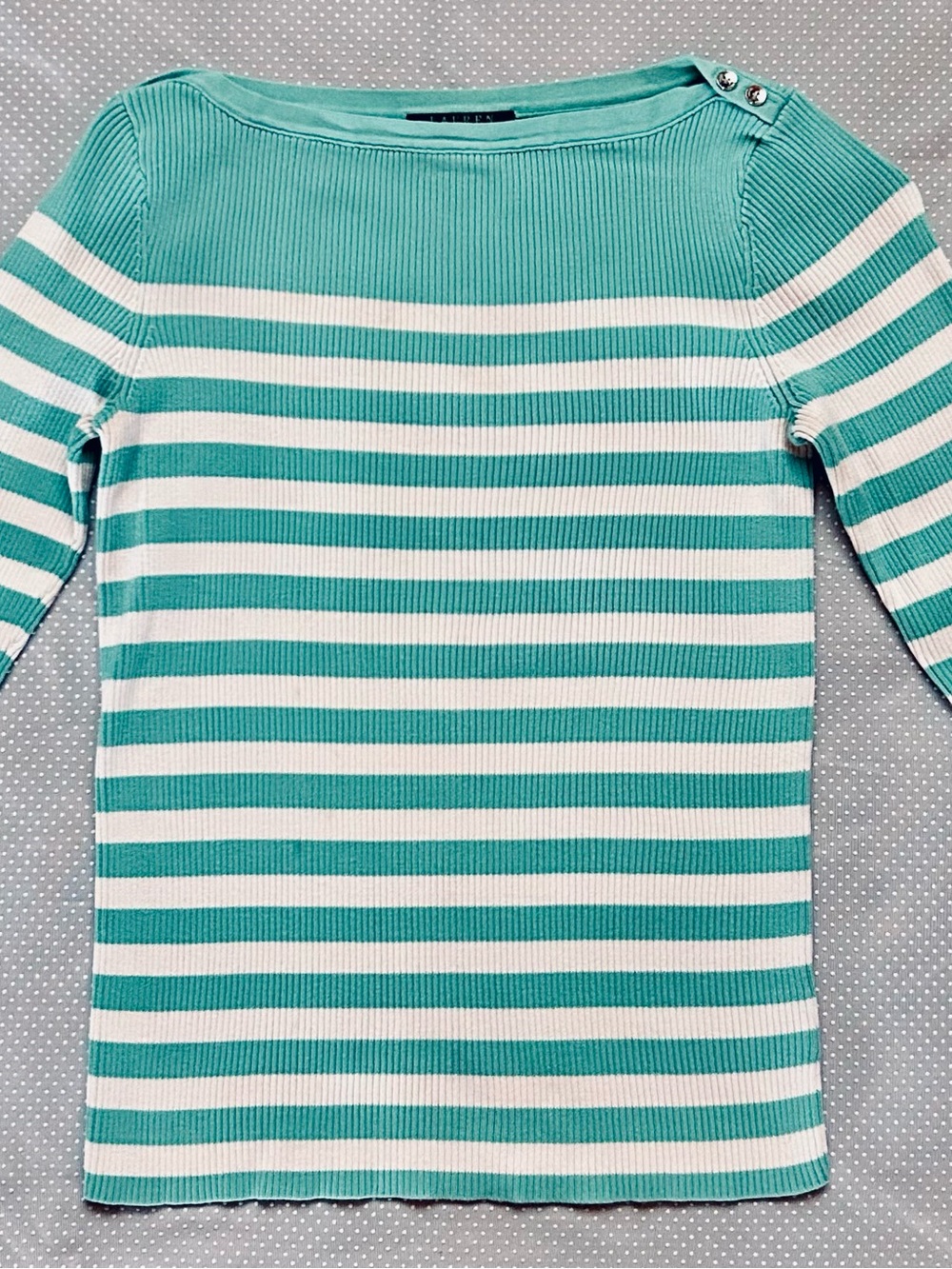 Lauren Ralph Lauren Striped Boatneck Knit Sweater - Teal & White